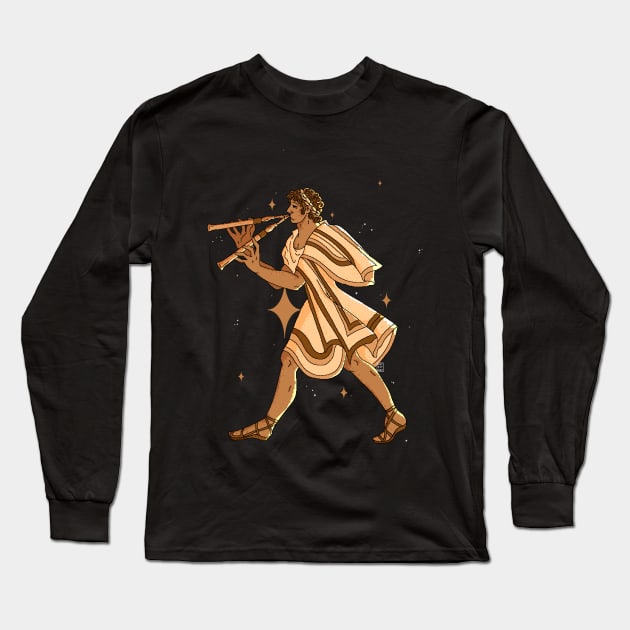 Etruscan Flute Player Long Sleeve T-Shirt by artistfuly